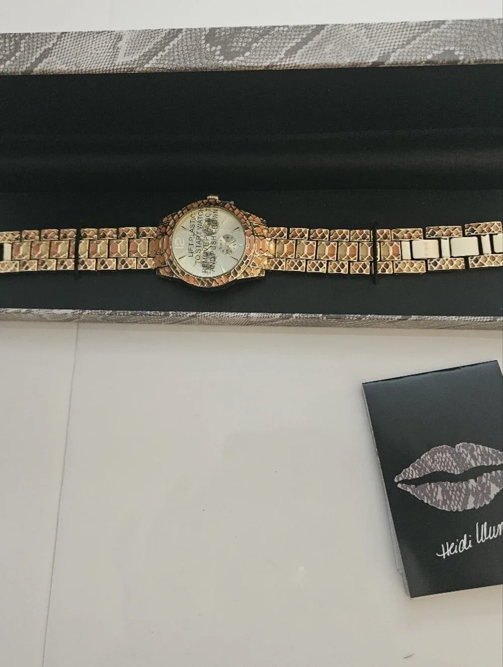 Heidi Klum Wildlife Women's Orange Gold-Tone Crystal Accent Bracelet Watch